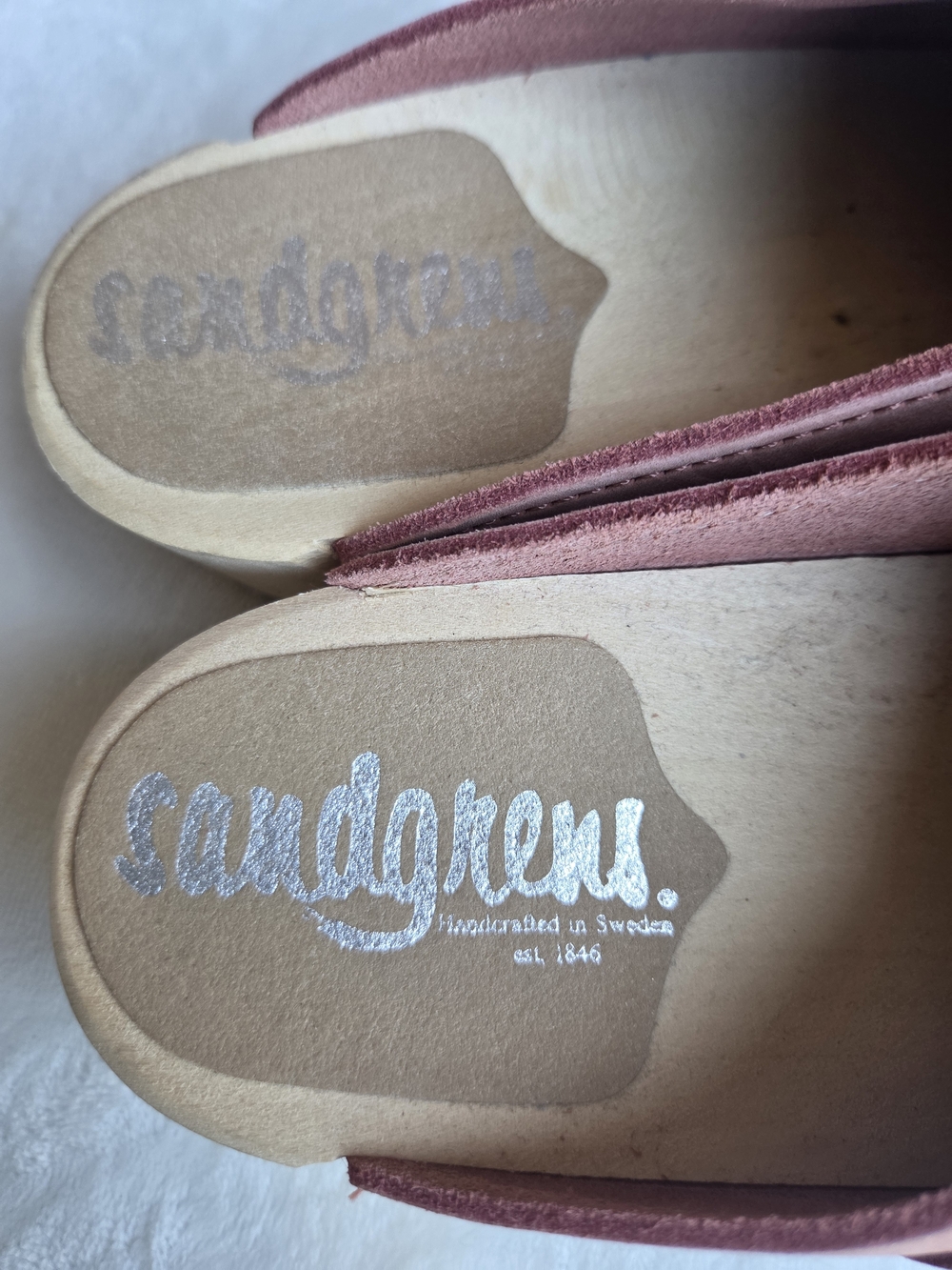 Sandgrens Swedish Wooden Clogs Dusty Rose Suede Slip On Mules EU 37 - Picture 6 of 13